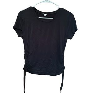 NWOT Black Short Sleeve Crew Kneck Crop Top with adjustable string waist Size L